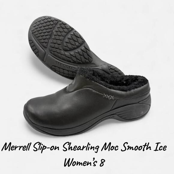 Merrell Fur Lined Black Slip-on Clogs Moc Womens 8 Encore Ice Smooth - Picture 7 of 11